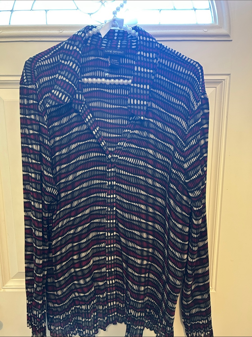 Lane Bryant Black, Navy & White Dot-Striped Button Down Top